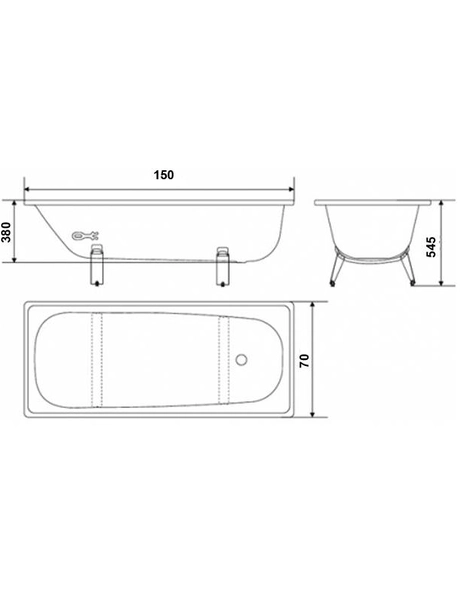 Ванна стальная WhiteWave OPTIMO 150*70 в комплекте с белыми подставками (OL-1500)