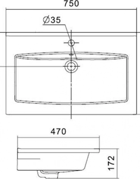 Раковина мебельная AQUATON 75х47х17.2, фарфор, цвет Белый (1WH501619)