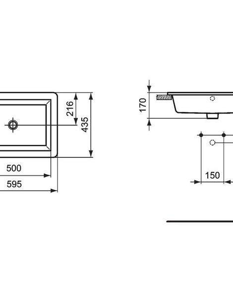 Раковина встраиваемая сверху Ideal Standard STRADA 59.5х44х17, фаянс, цвет Белый (K078001)