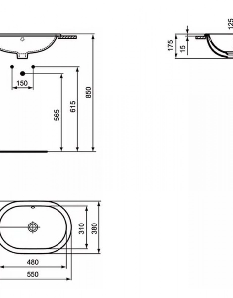 Раковина встраиваемая сверху Ideal Standard CONNECT 55х38х17.5, фаянс, цвет Белый (E504701)