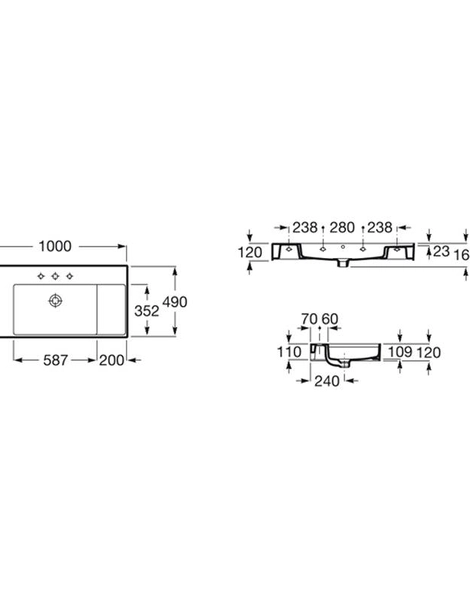 Раковина мебельная Roca 100х49х16.3, фарфор, цвет Белый (7.3275.2.A00.0)