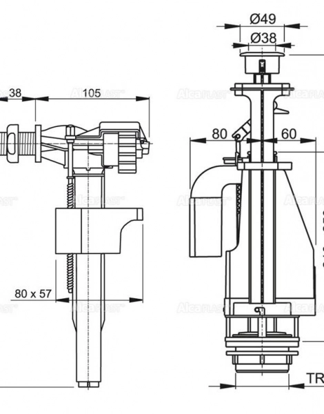 Выпускной комплект Alcaplast с двойной кнопкой, впускной механизм А17, подключение 1/2