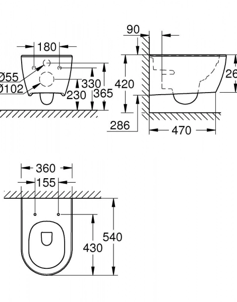 Унитаз подвесной Grohe Essence безободковый, без сиденья (3957100H)