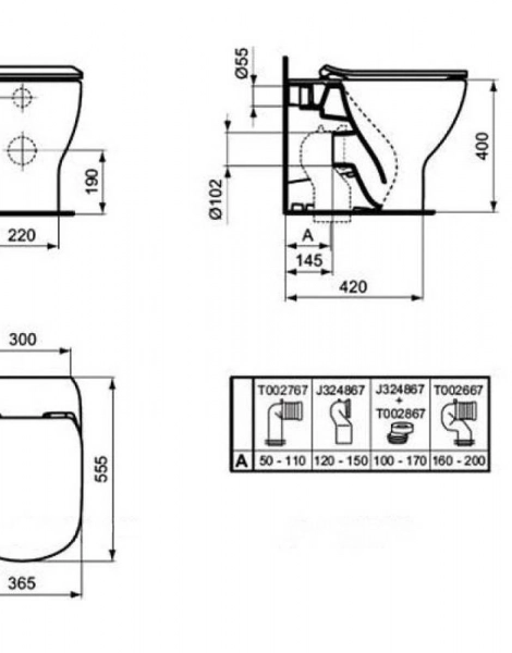 Унитаз приставной Ideal Standard Tesi AquaBladeглубокий смыв (T007701)