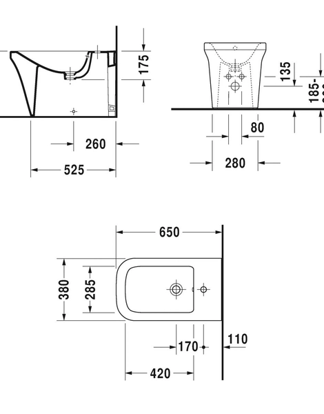 Биде напольное Duravit P3 Comforts, белое (2273100000)