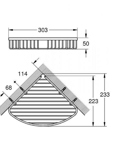 Полочка-корзинка Grohe Bau Cosmopolitan одинарная, угловая, хром (40663001)