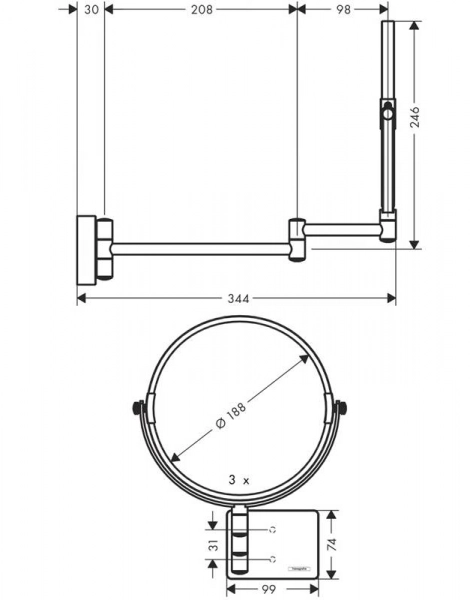 Косметическое зеркало Hansgrohe AddStoris, Белый матовый (41791700)