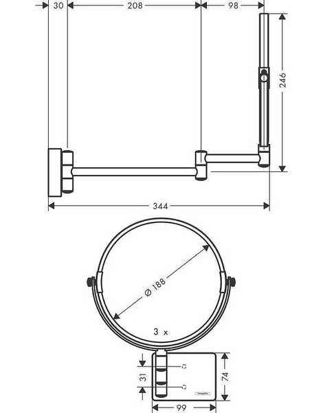 Косметическое зеркало Hansgrohe , Хром (41791000)