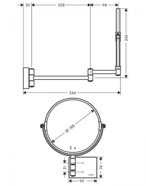 Косметическое зеркало Hansgrohe AddStoris, Черный (41791670)