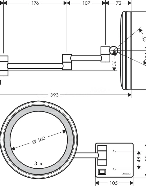 Косметическое зеркало Hansgrohe AddStoris, Черный (41790670)