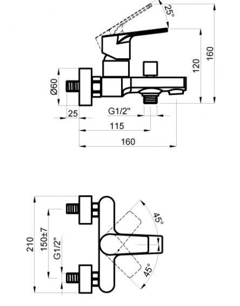 Смеситель для ванны AZARIO TREYA с коротким изливом, хром (AZ-15680501)