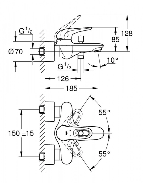 Смеситель для ванны Grohe Eurostyle Хром (33591003)