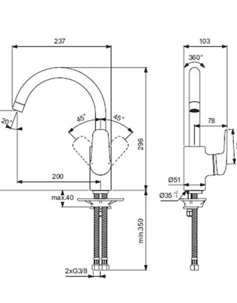 Смеситель Ideal Standard Ceraflex B1740AA для ванны с душем