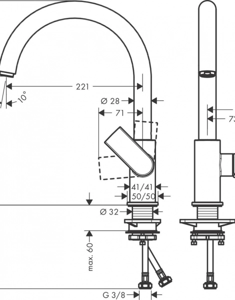 Смеситель Hansgrohe Vernis Shape M35 для кухонной мойки (71871670)