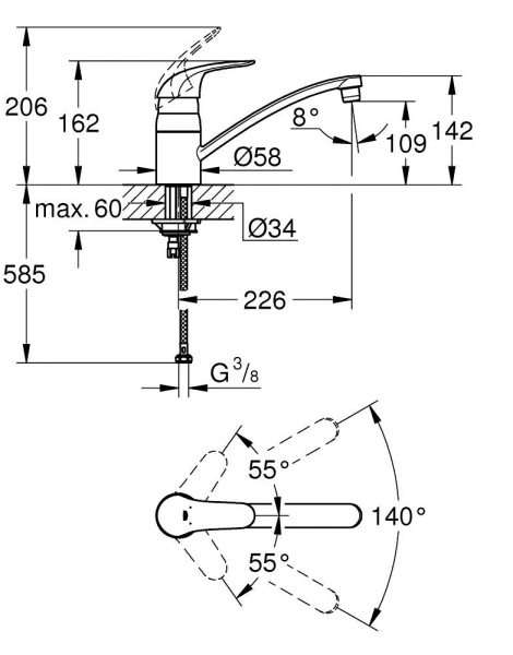 Смеситель для кухни GROHE Euroeco, хром (32750000)