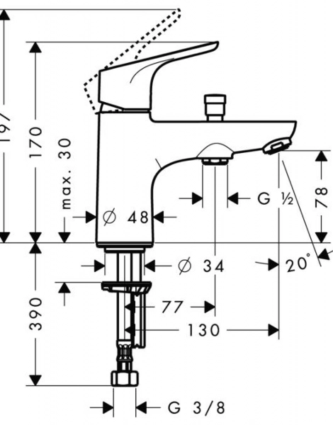 Hansgrohe 31930000 Focus Смеситель для ванны/душа Monotrou , однорычажный, 1/2, хром