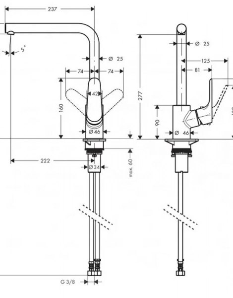 Hansgrohe 31817670 Focus Смеситель для кухни, однорычажный, с поворотным изливом, черный матовый