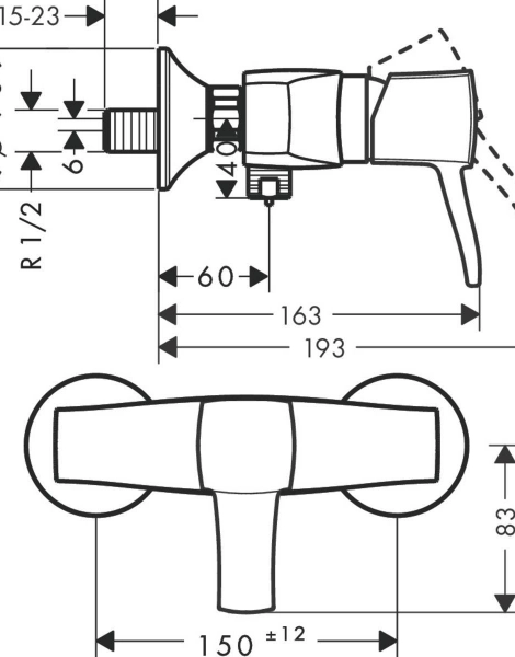 Смеситель для душа Hansgrohe Novus Loop, однорычажный, хром (71360000)
