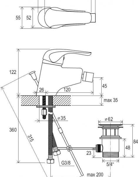 Смеситель для биде Ravak Rosa RS 055.00, однорычажный, хром (X070013)