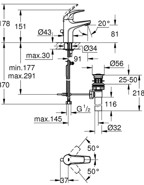 Смеситель для раковины Grohe Baucurve Хром (32805000)