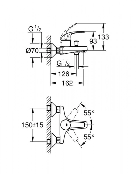 Смеситель для ванны GROHE BauCurve, настенный монтаж, хром (23599000)