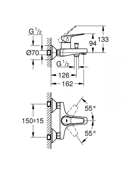 Смеситель для ванны GROHE BauFlow, хром (23601000)