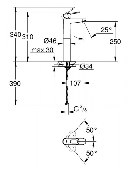 Смеситель для свободностоящей раковины GROHE BauLoop, XL-Size, хром (23764000)