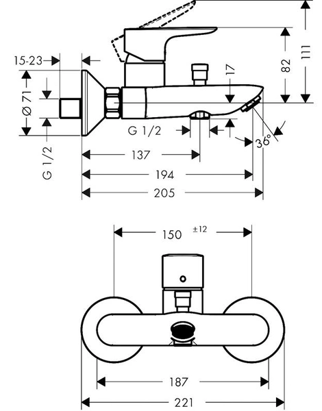 Смеситель Hansgrohe Talis E 71740140 для ванны с душем однорычажный, черный хром