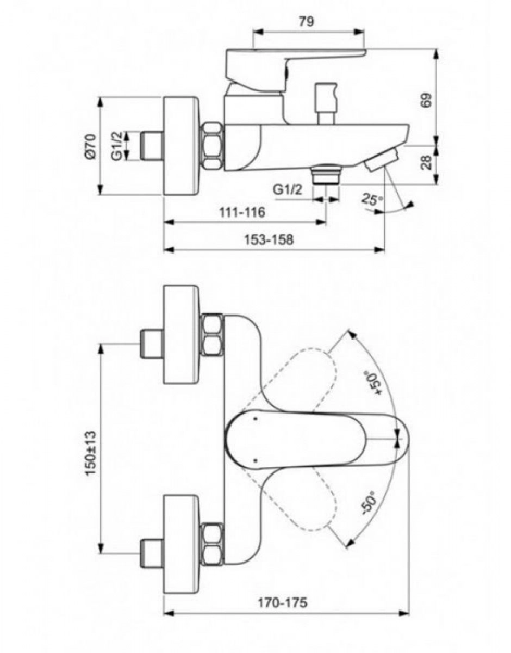 Смеситель Ideal Standard CERAFINE O для ванны/душа