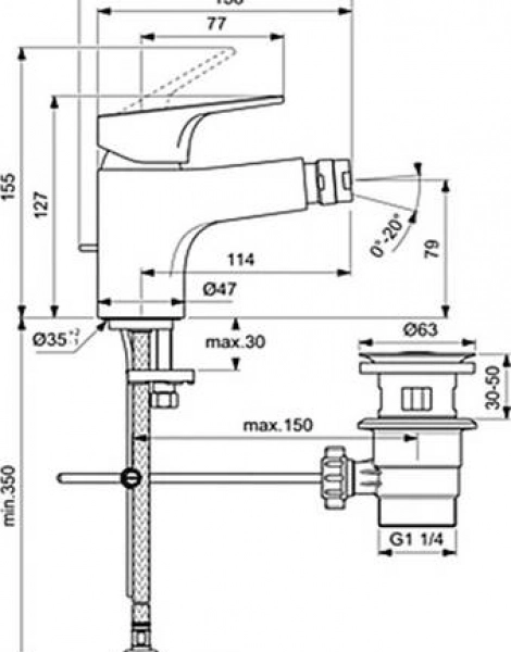 Смеситель для биде Ideal Standard Cerabase с донным клапаном, хром (BC839AA)