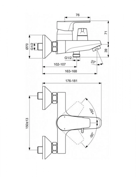 Смеситель Ideal Standard CERAFINE D для ванны/душа, картридж 38 мм FirmaFlow с функцией HWTC