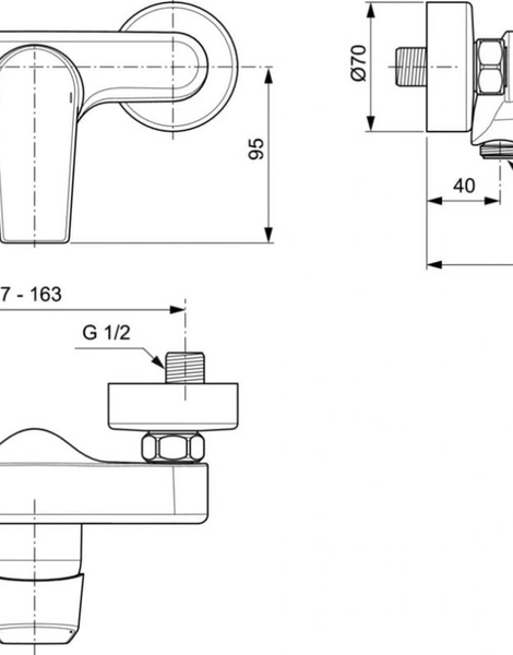 Смеситель для душа Ideal Standard TESI без излива, хром (A6581AA)