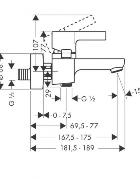 Hansgrohe 31460000 Metris S Смеситель для ванны, однорычажный, ВМ, 1/2