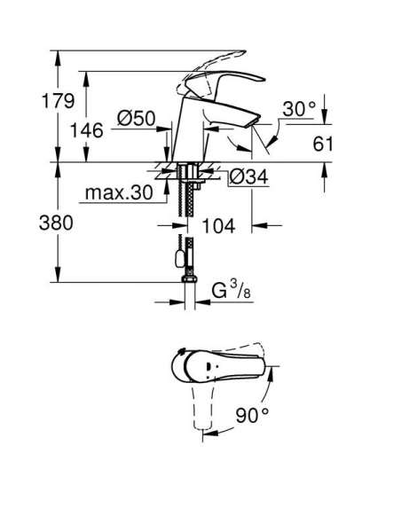 Смеситель для раковины GROHE Eurosmart New с цепочкой, S-size, хром (23372002)