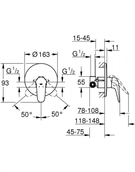 Смеситель для душа GROHE Eurostyle (внешняя и встраиваемая части), хром (23725003)