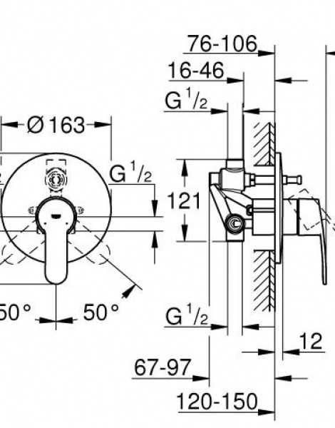 Смеситель для душа Grohe Eurostyle Cosmopolitan (внешняя и встраиваемая части), Хром (33637002)