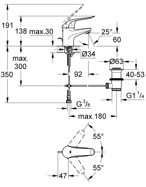 Смеситель для раковины Grohe Euroeco Special с донным клапаном (32763000)