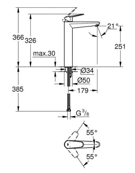 Смеситель для раковины GROHE Eurodisc Cosmopolitan, свободностоящий, хром (23432000)