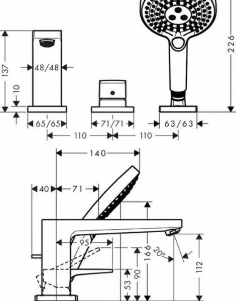 Hansgrohe 32551000 Metropol Смеситель на край ванны, на 3 отверстия