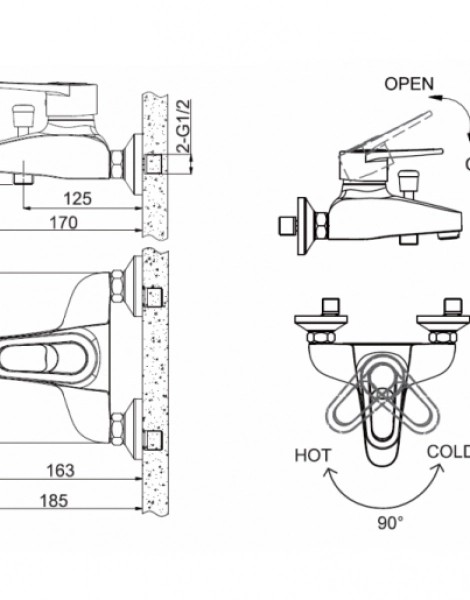 Смеситель для ванны Bravat Loop короткий излив, хром (F6124182CP-01-RUS)