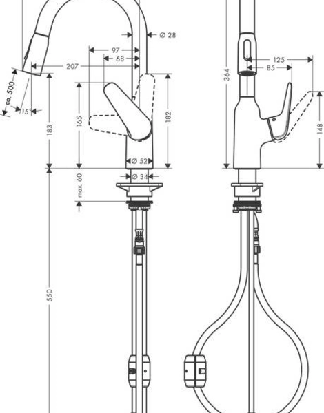 Смеситель для кухонной мойки Hansgrohe Focus M42 180, с вытяжным душем 2jet, однорычажный, хром (71801000)