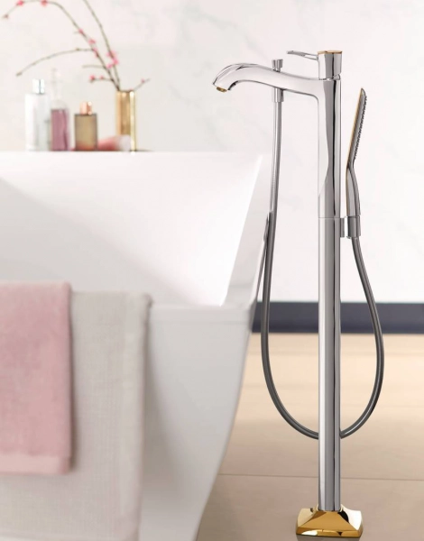 Hansgrohe 31445090 Metropol Classic Смеситель для ванны однорычажный, напольный, с рычаговой рукояткой, хром/под золото