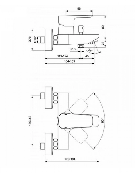 Смеситель Ideal Standard Ceraplan III B0718AA для ванны с душем