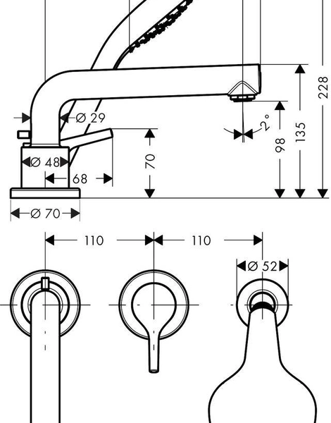 Hansgrohe 72417000 Talis S Смеситель на край ванны, на 3 отверстия