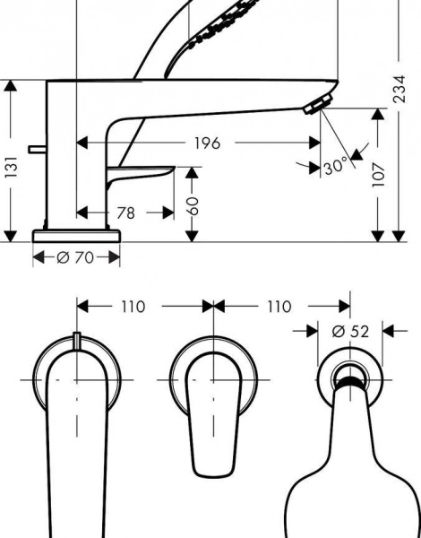 Hansgrohe 71731000 Talis E Смеситель на край ванны, на 3 отверстия