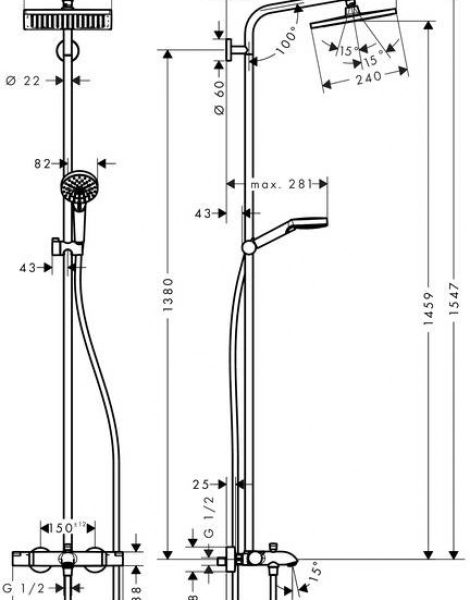 Душевая колонна для ванны Hansgrohe Crometta E 240 1jet Showerpipe (27298000)