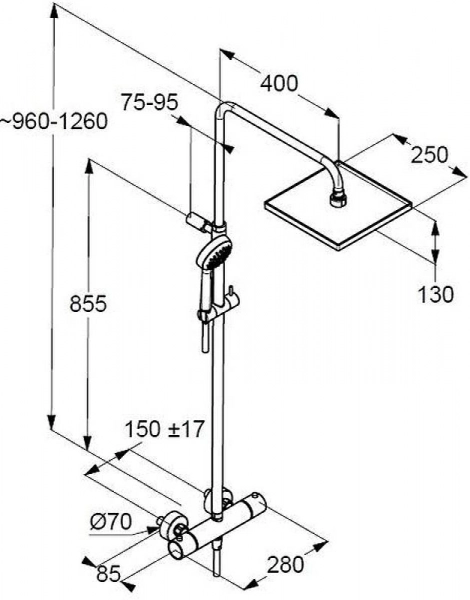 Душевая система KLUDI LOGO DUAL SHOWER SYSTEM с термостатом, хром (6809805-00)