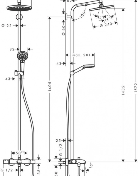 Душевая колонна Hansgrohe Crometta S 240 1jet с термостатом для ванны (27320000)