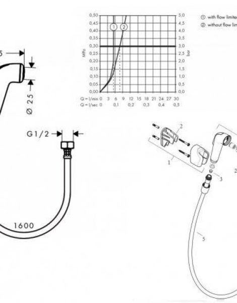 Hansgrohe 32122000 Гигиенический душ, со шлангом 1,6 м и держателем, 1/2