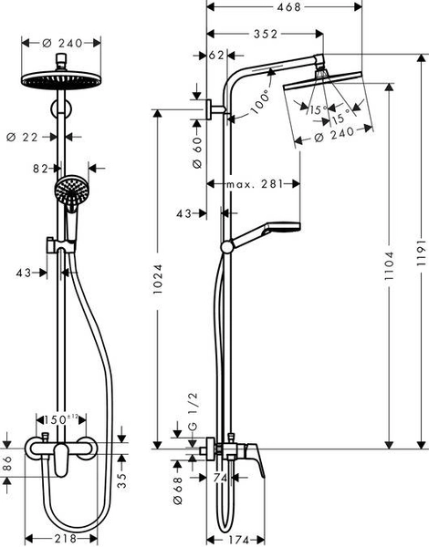 Душевая колонна Hansgrohe Crometta S 240 SHP с однорычажным смесителем (27269000)